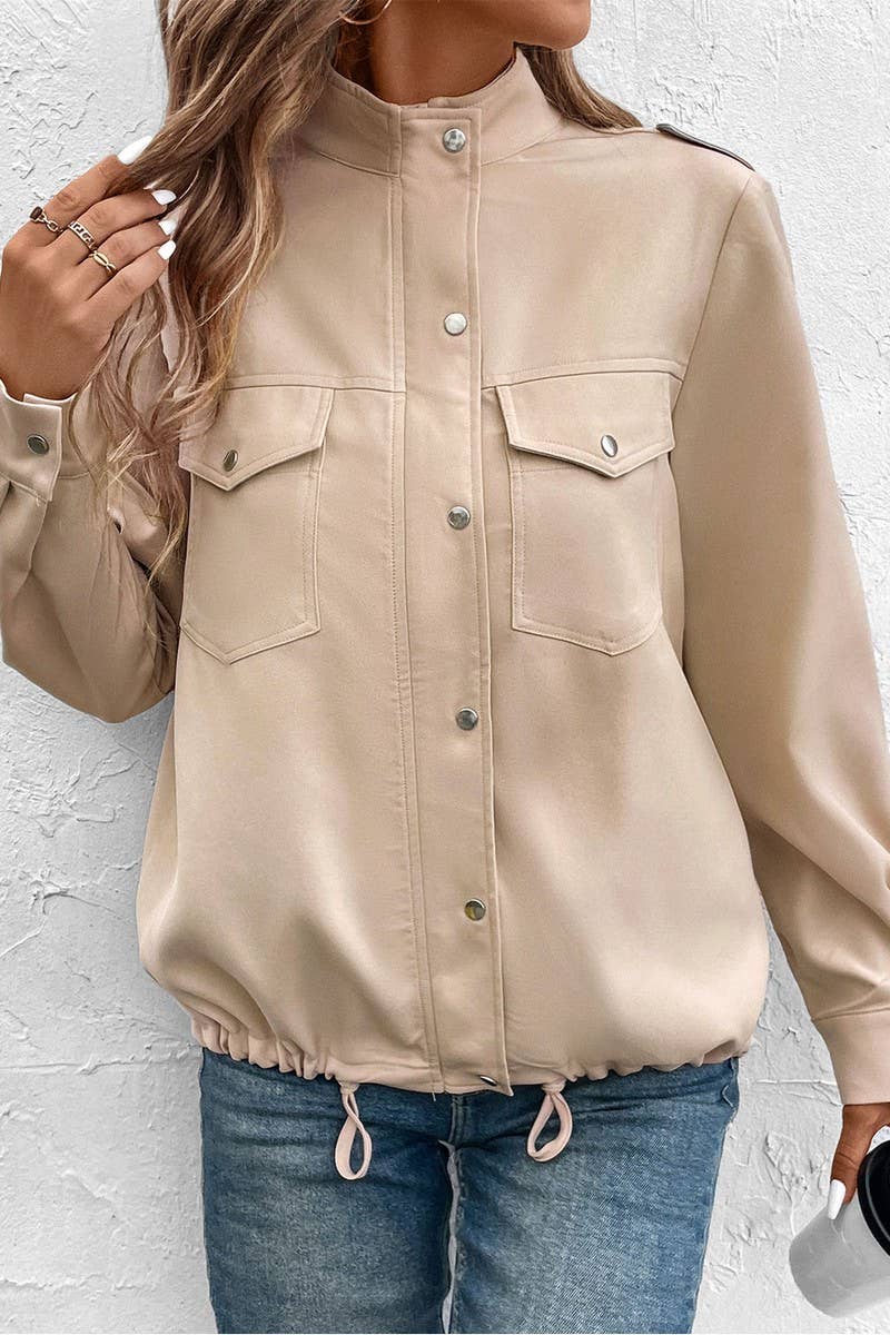 CWOJA1722_WOMEN'S CASUAL STAND COLLAR SOLID COLOR JACKET