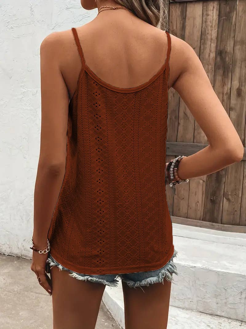 Solid color hollowed lace halter T-shirt vest