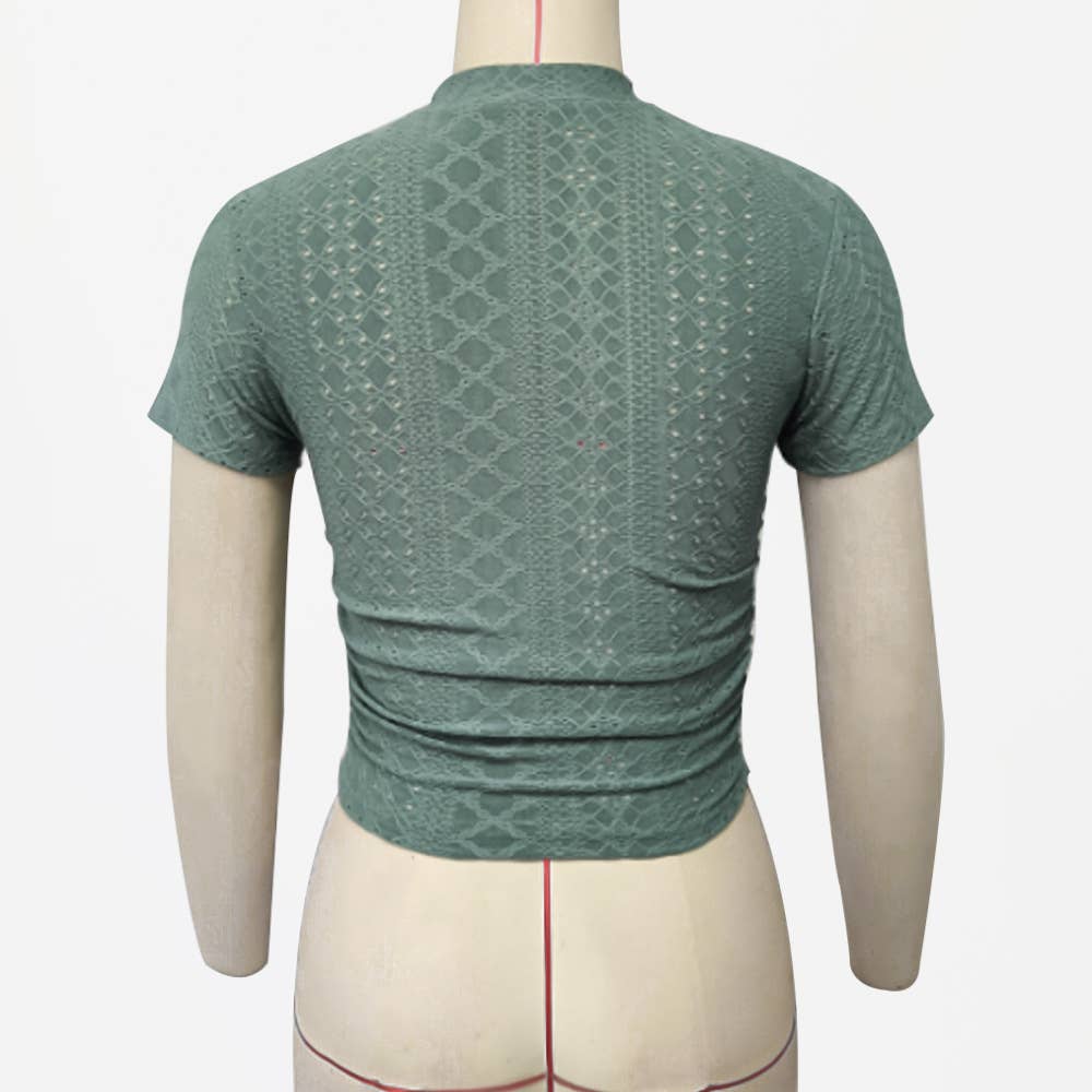 Thin hollow slim half-neck short-sleeved T-shirt