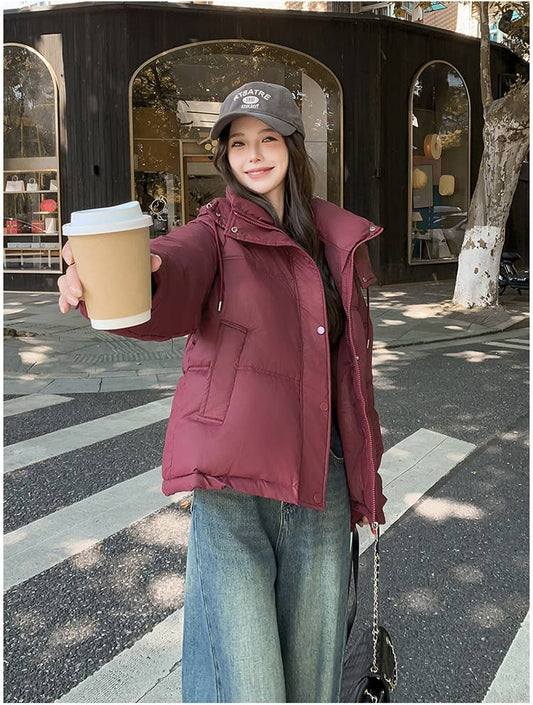 Hooded and textured short cotton-padded jacket