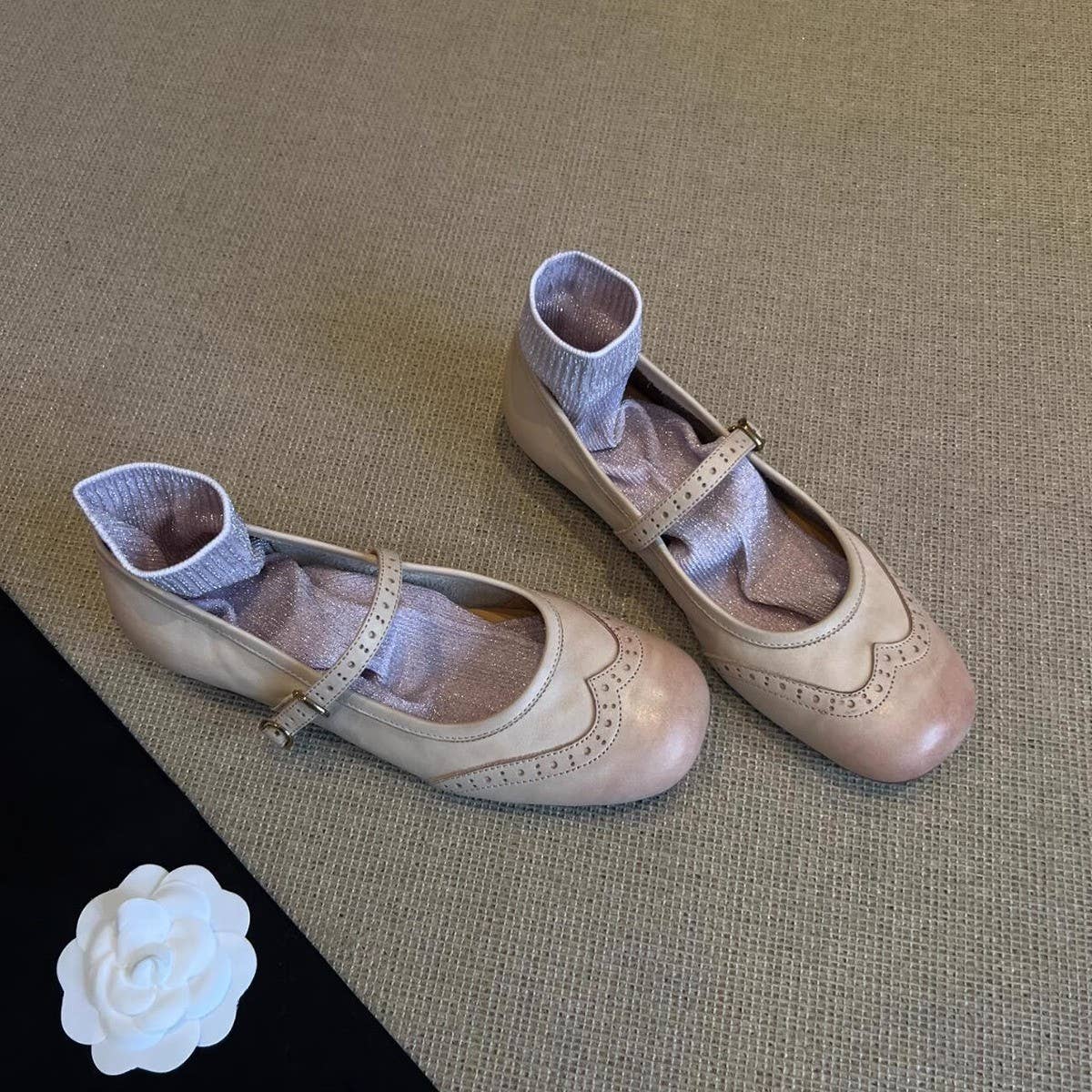 Leather Mary Jane Flats with Strap for Women