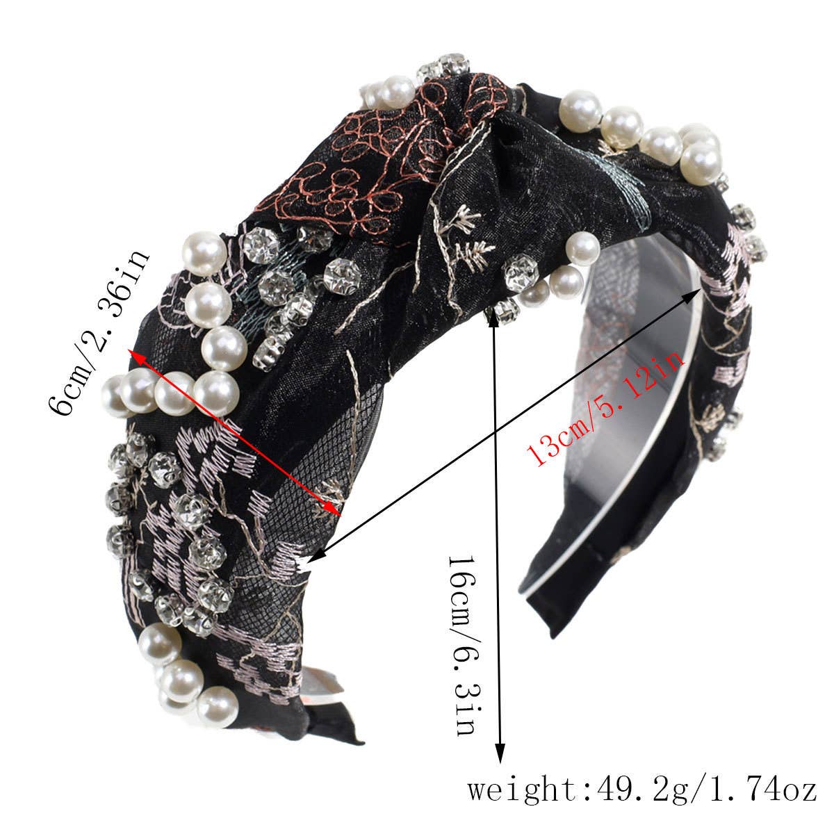 PEARL AND RHINESTONE EMBROIDERED KNOTTED HEADBAND_CWAHA2305