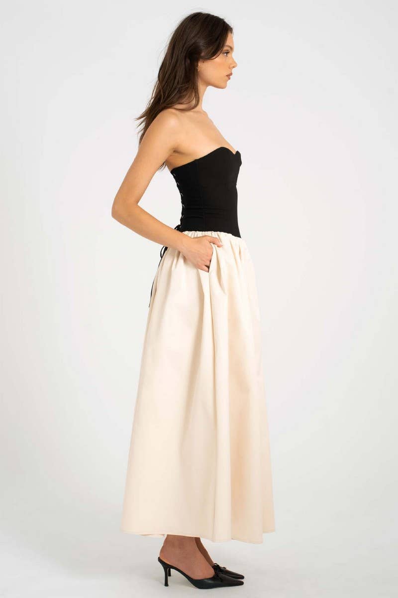 CWDMD6298_SUMMER CONTRAST COLOR TUBE TOP SLEEVELESS DRESS