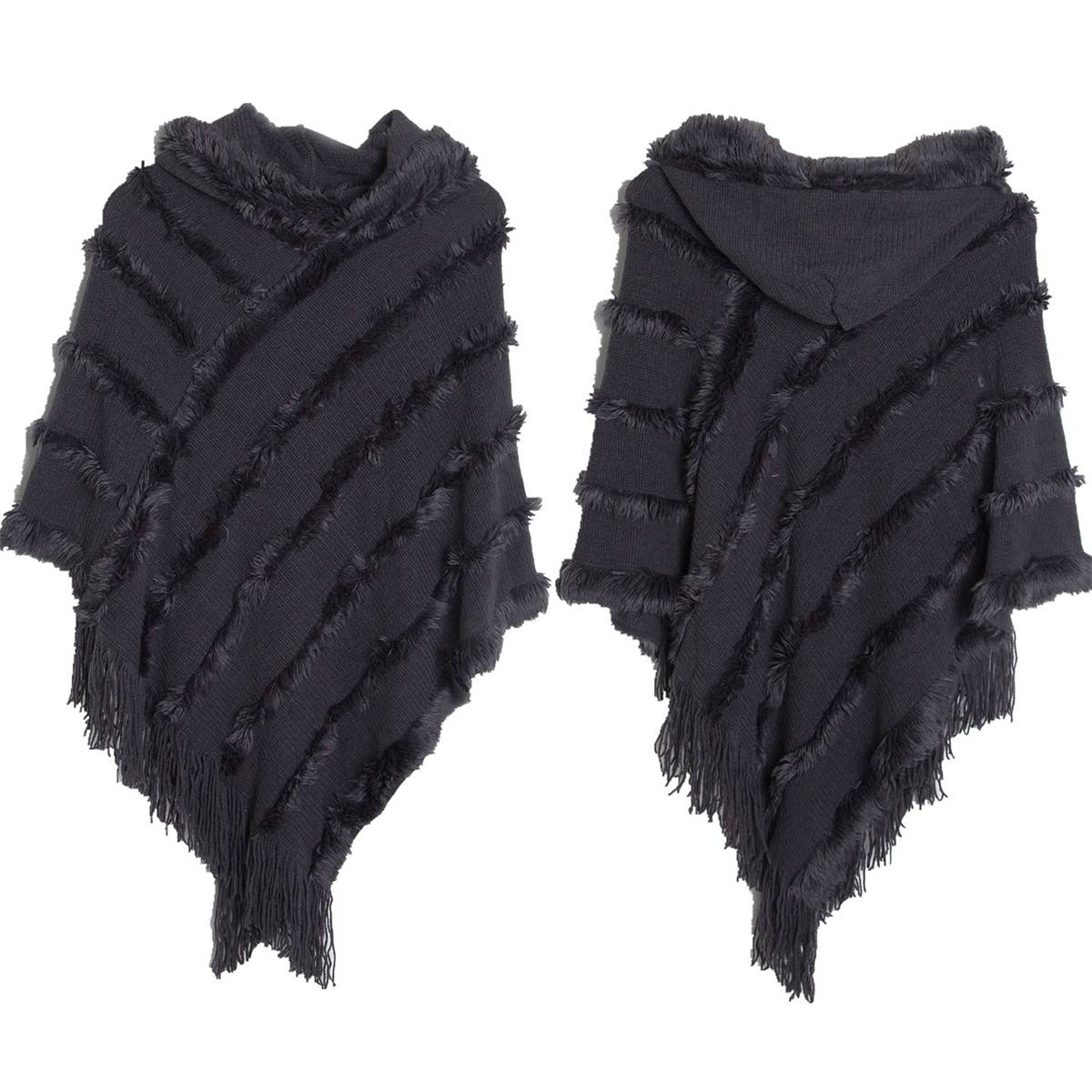 HOODED CAPE WITH FRINGED HEM SCARVES