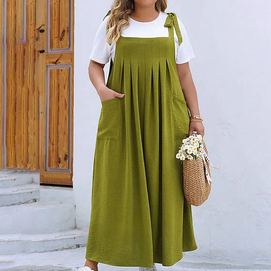 PLUSSIZE SOLID COLOR STYLISH SLIP ONE PIECE DRESS_CWDMD1373