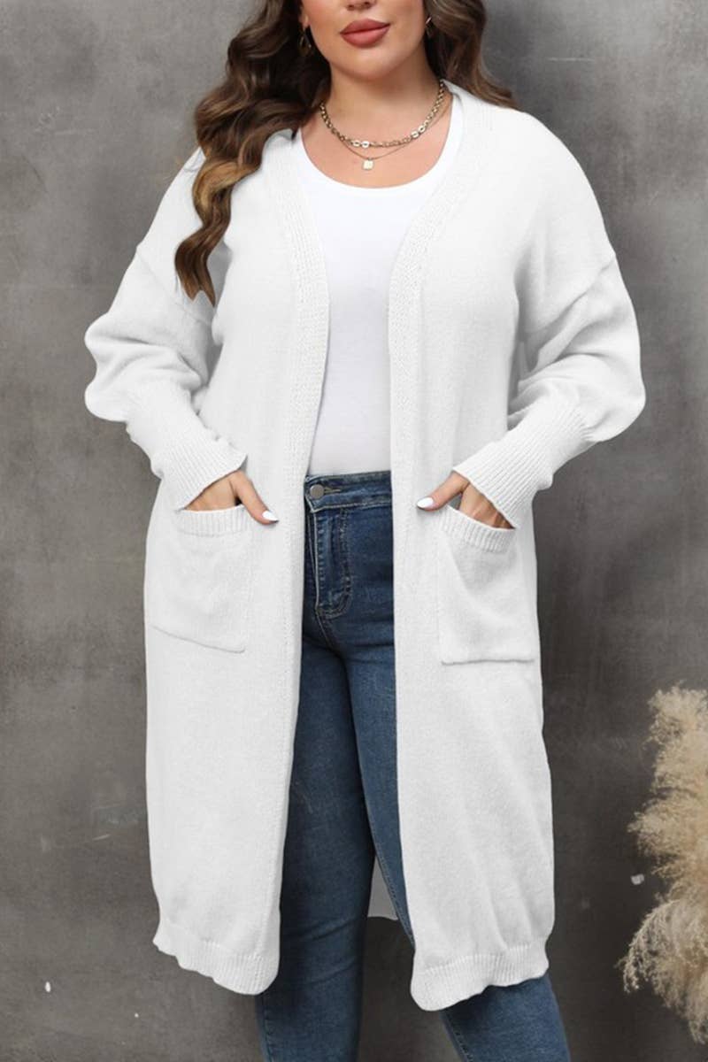 CWOSWL1568_PLUS Size Casual Open Front Long Cardigan Sweater