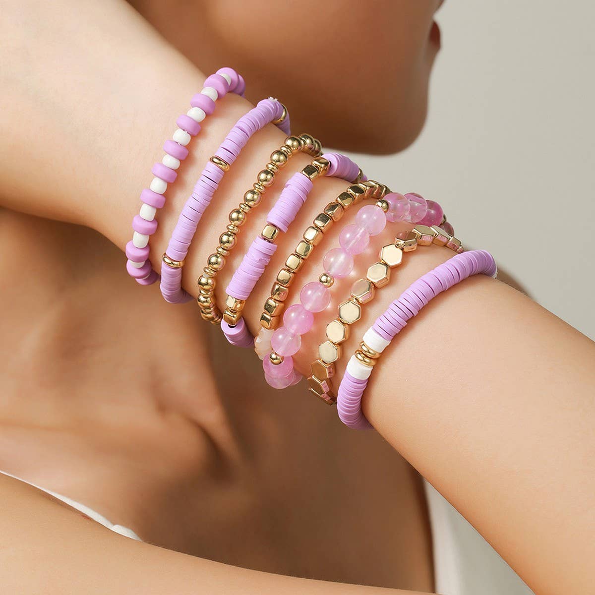 SIMPLE MULTI-STRAP POLYMER CLAY BRACELET SET_CWMM3527