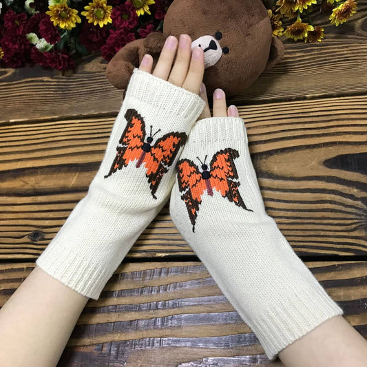 ORANGE LARGE BUTTERFLY LONG HALF FINGER GLOVES_CWMM1671