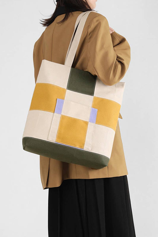 PLAID PATTERN CANVAS SHOULDER BAG_CWAB0510
