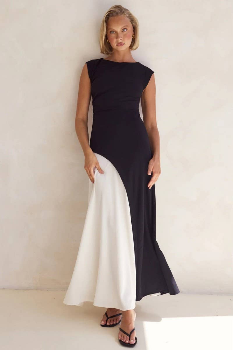 CWDMD5559_SUMMER SLEEVELESS HOLIDAY CONTRAST STITCHING DRESS