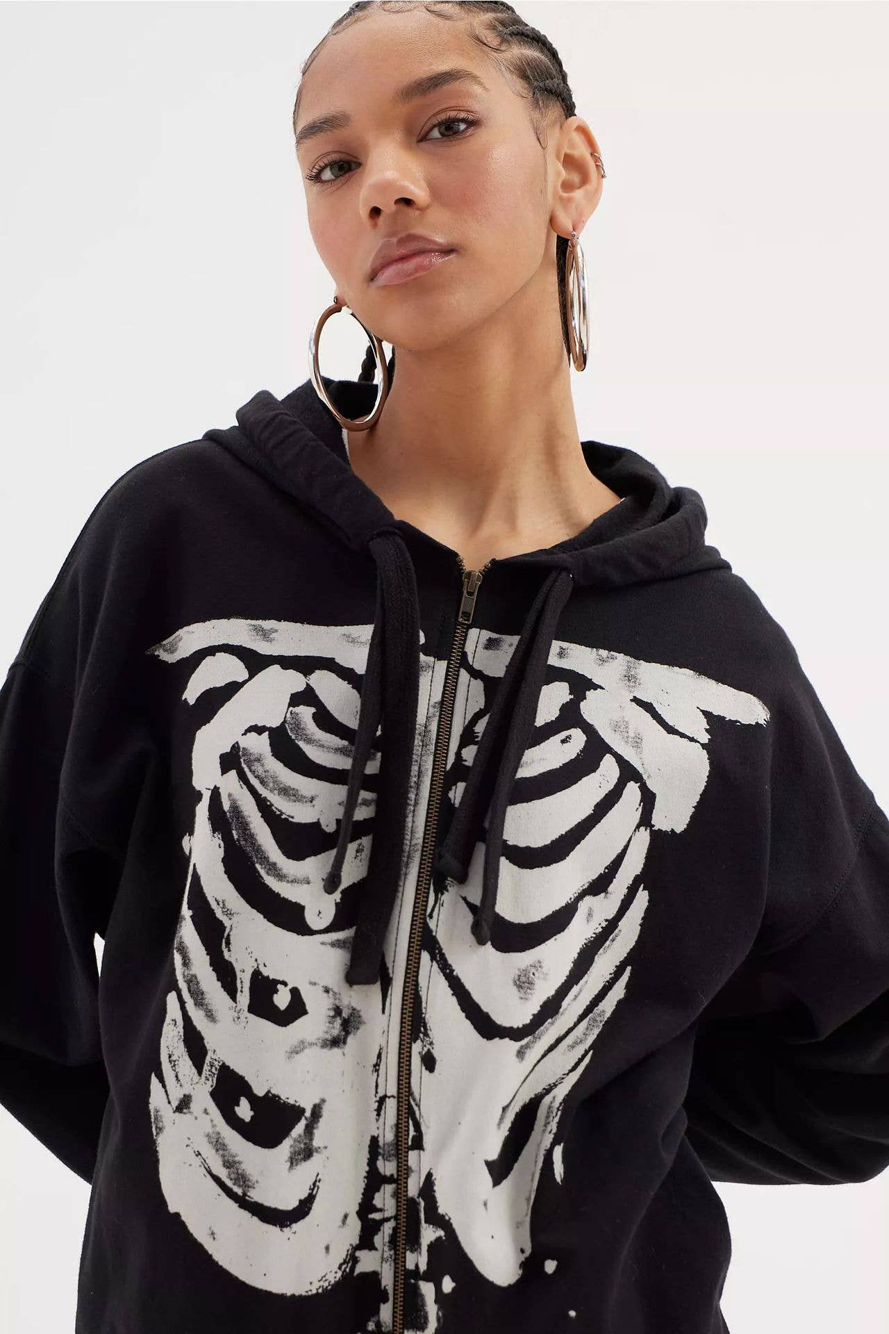 Fashionable punk-style zipper hooded sweatshirt
