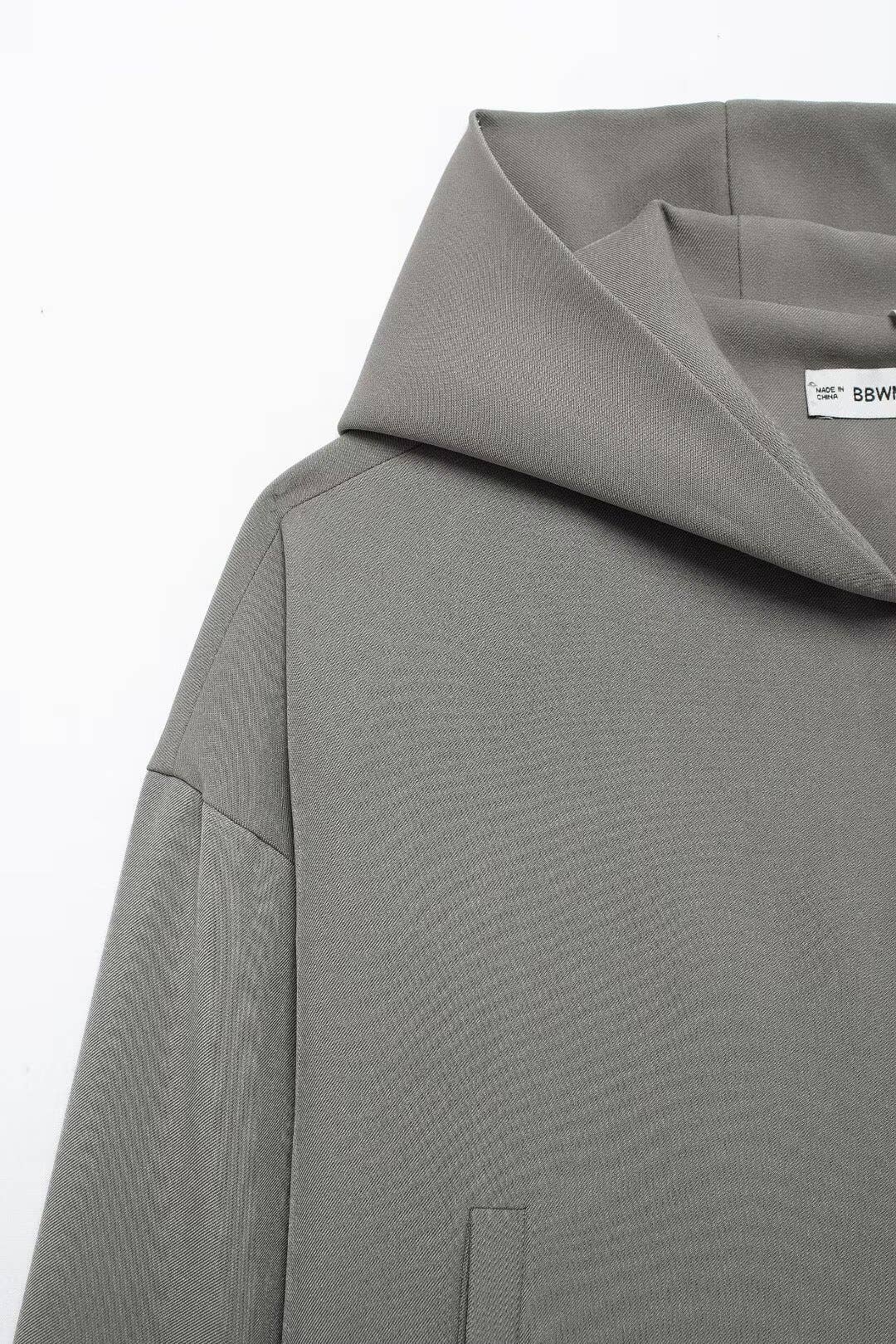 SOLID COLOR HOODED JACKET ZIPPER COAT