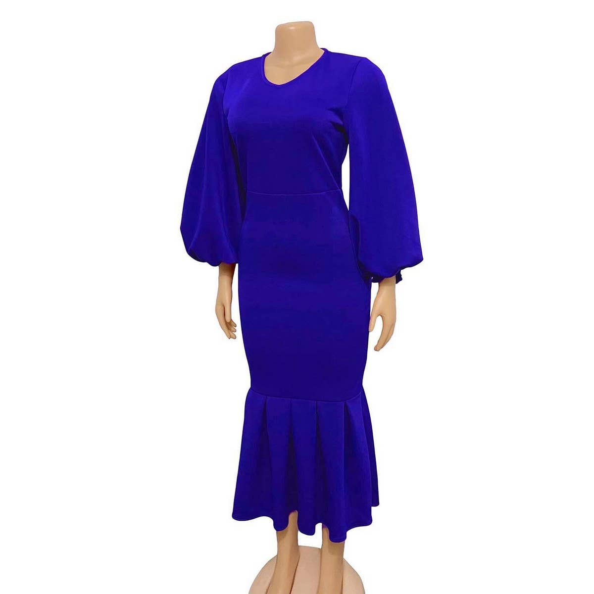 FASHION PLUS SIZE VNECK LONG SLEEVE FISHTAIL DRESS_CWDMD3671