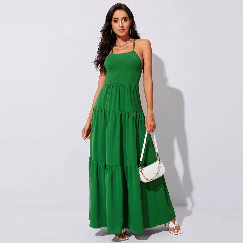 Waistband halter temperament swing long dress