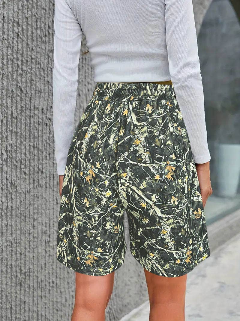 Branch camouflage printed shorts