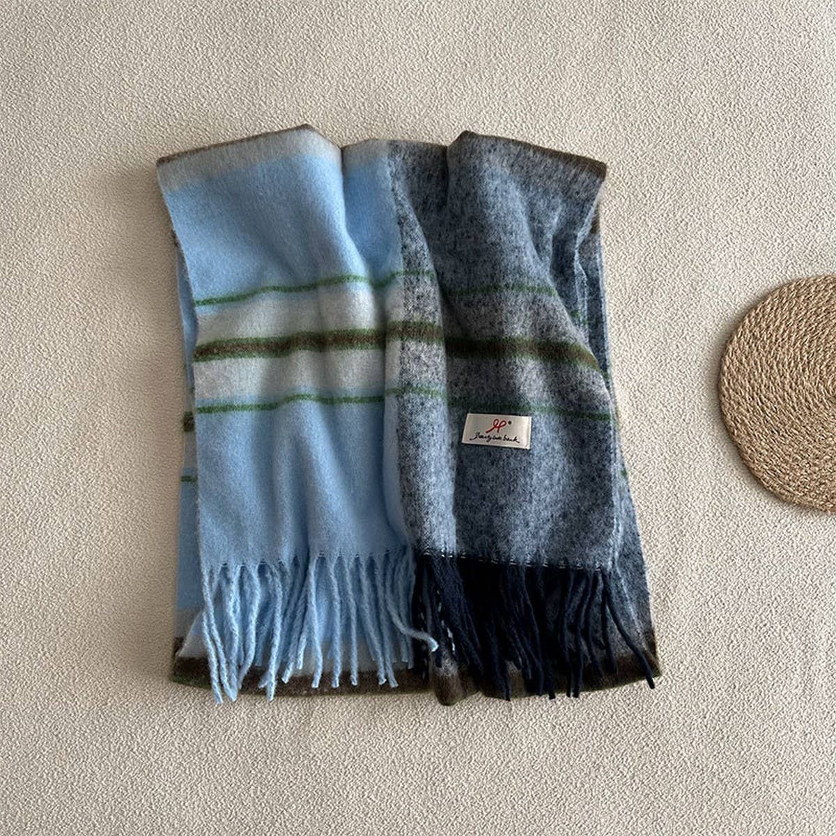 Blue Plaid Faux Cashmere Scarf ??Winter Warm_CWASC2337
