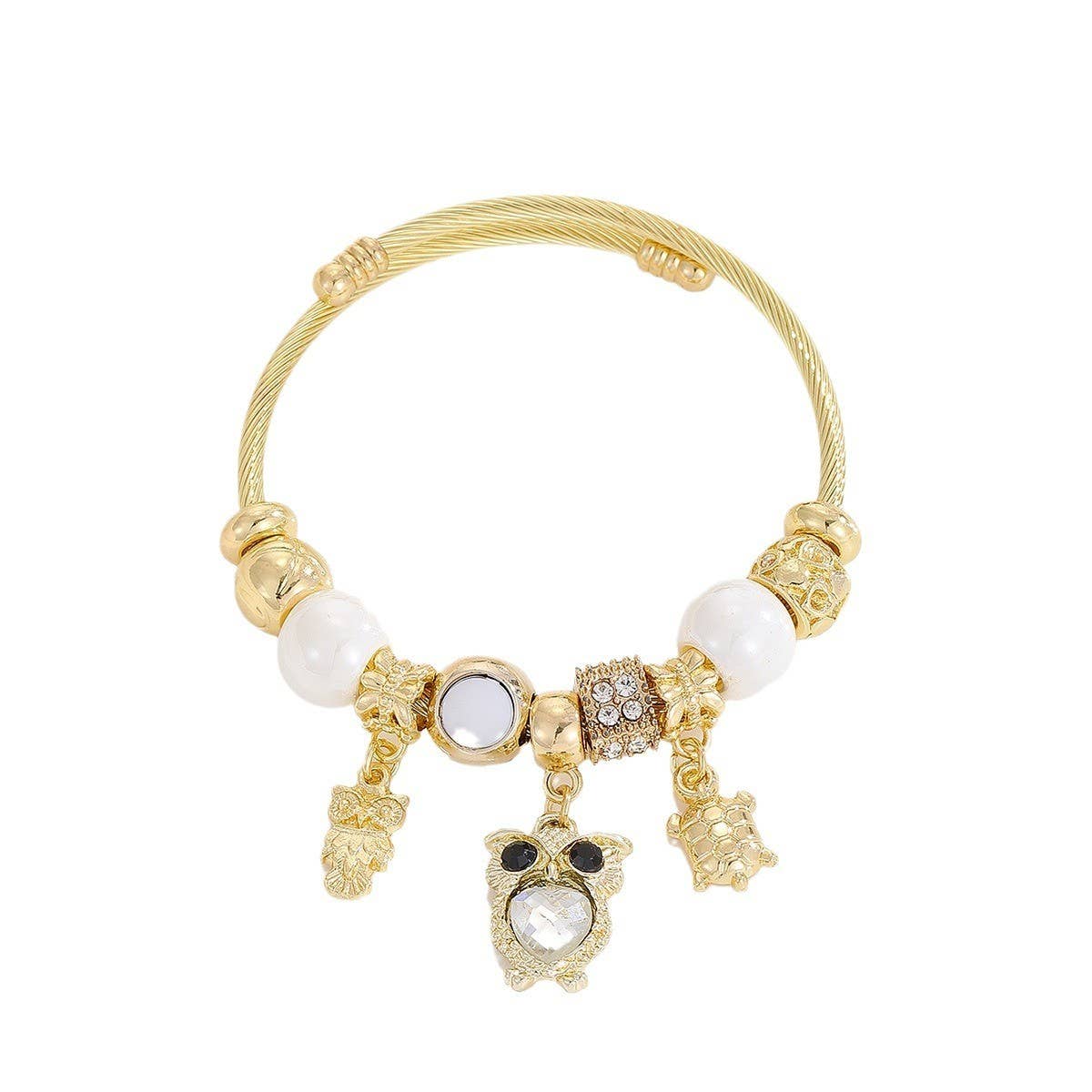 Gold Bracelet with Tree, Heart & Tail Charms