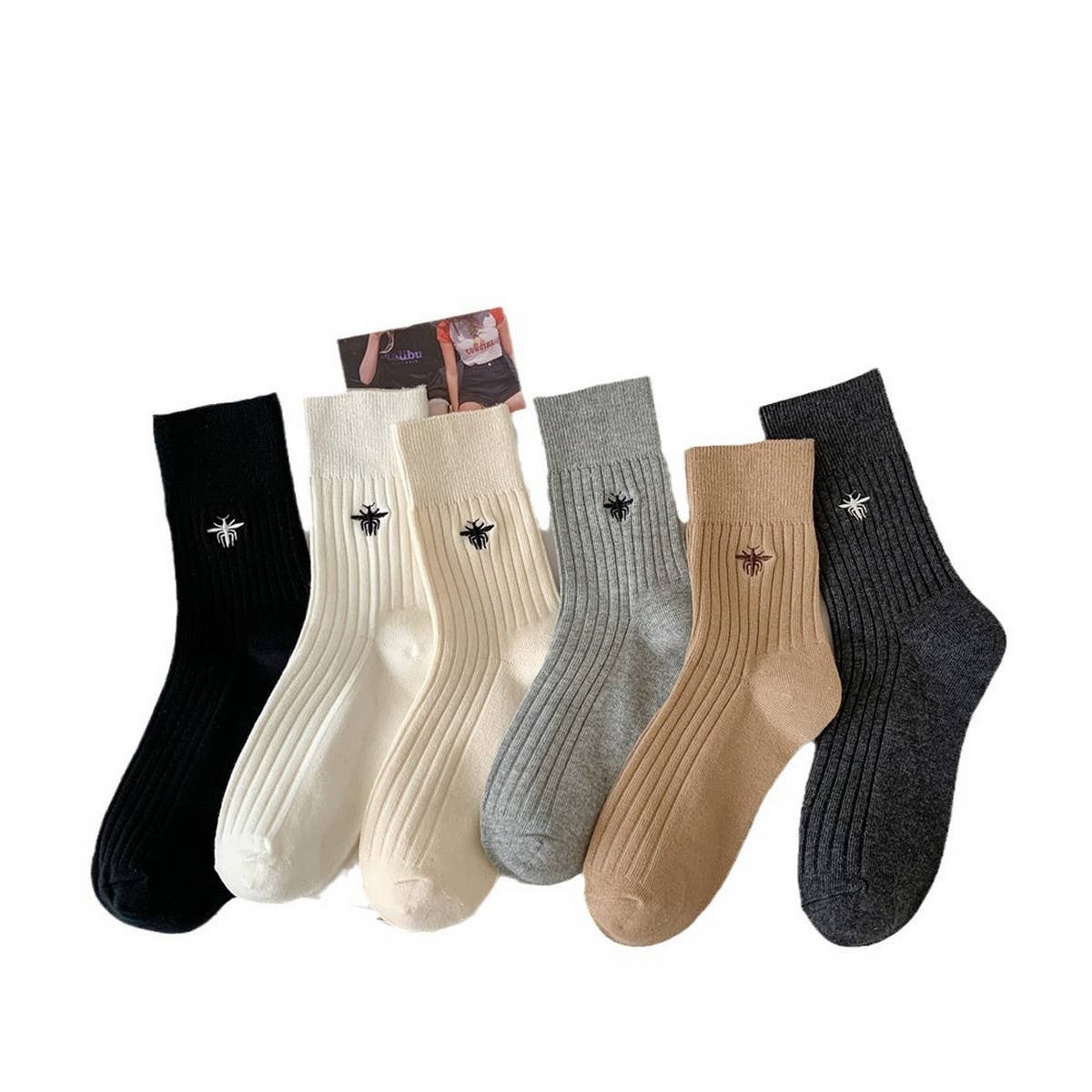 EMBROIDERED MID-CALF VERTICAL KNITTED PILE SOCKS