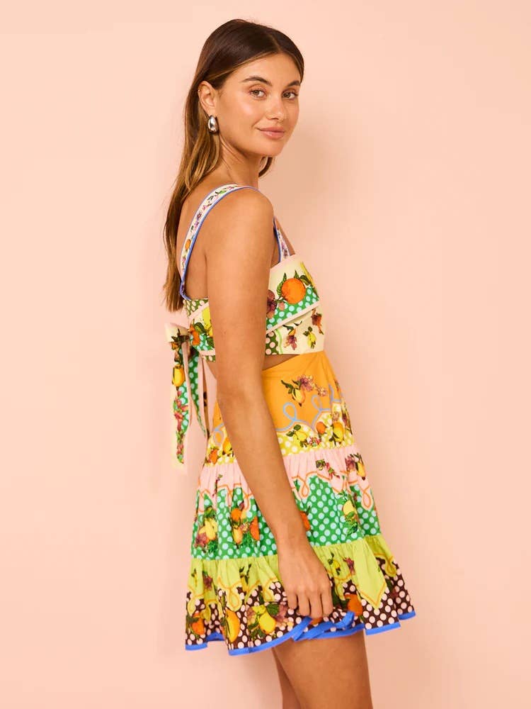 PRINTED PATCHWORK LACE-UP DRESS