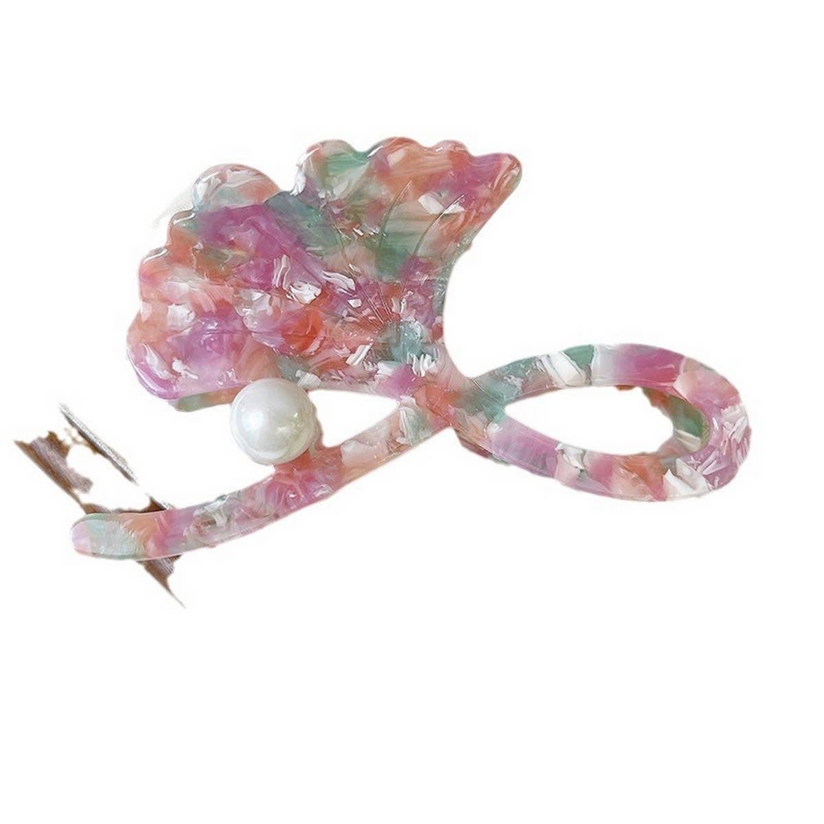 Ginkgo Leaf Pearl Hair Claw, Elegant French Clip_CWAHA1347