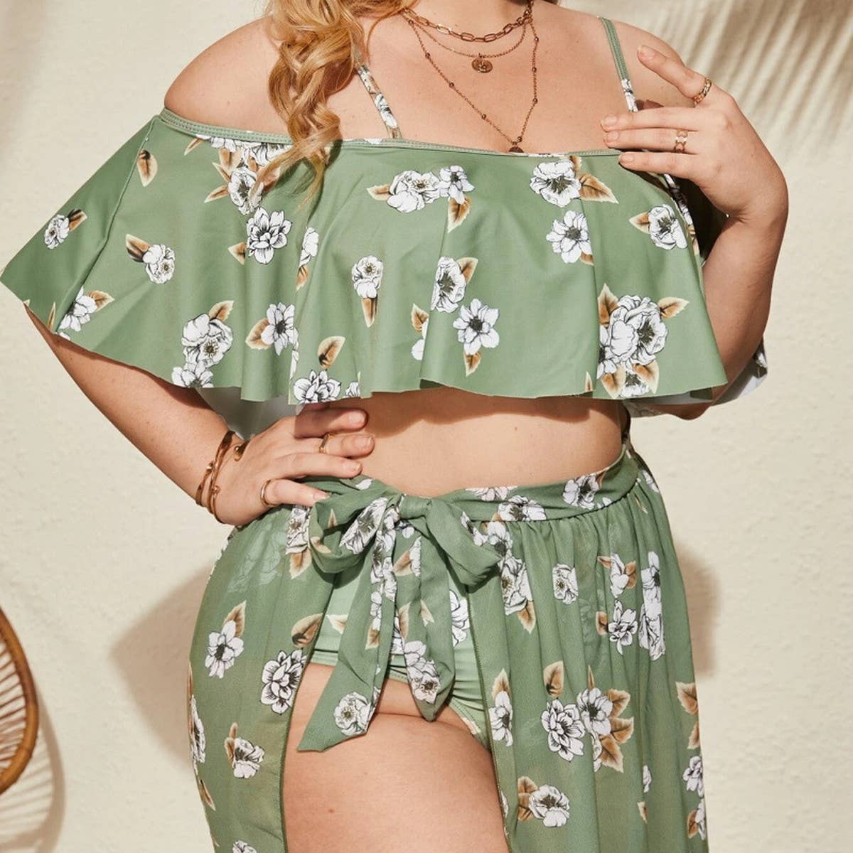 PLUS SIZE RUFFLED THREE PIECE BIKINI SWIMSUIT_CWMW0226