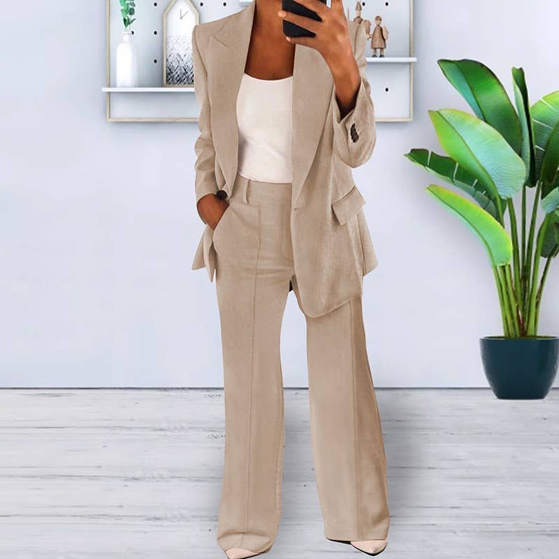 Fashionable solid-color suit jacket trousers set