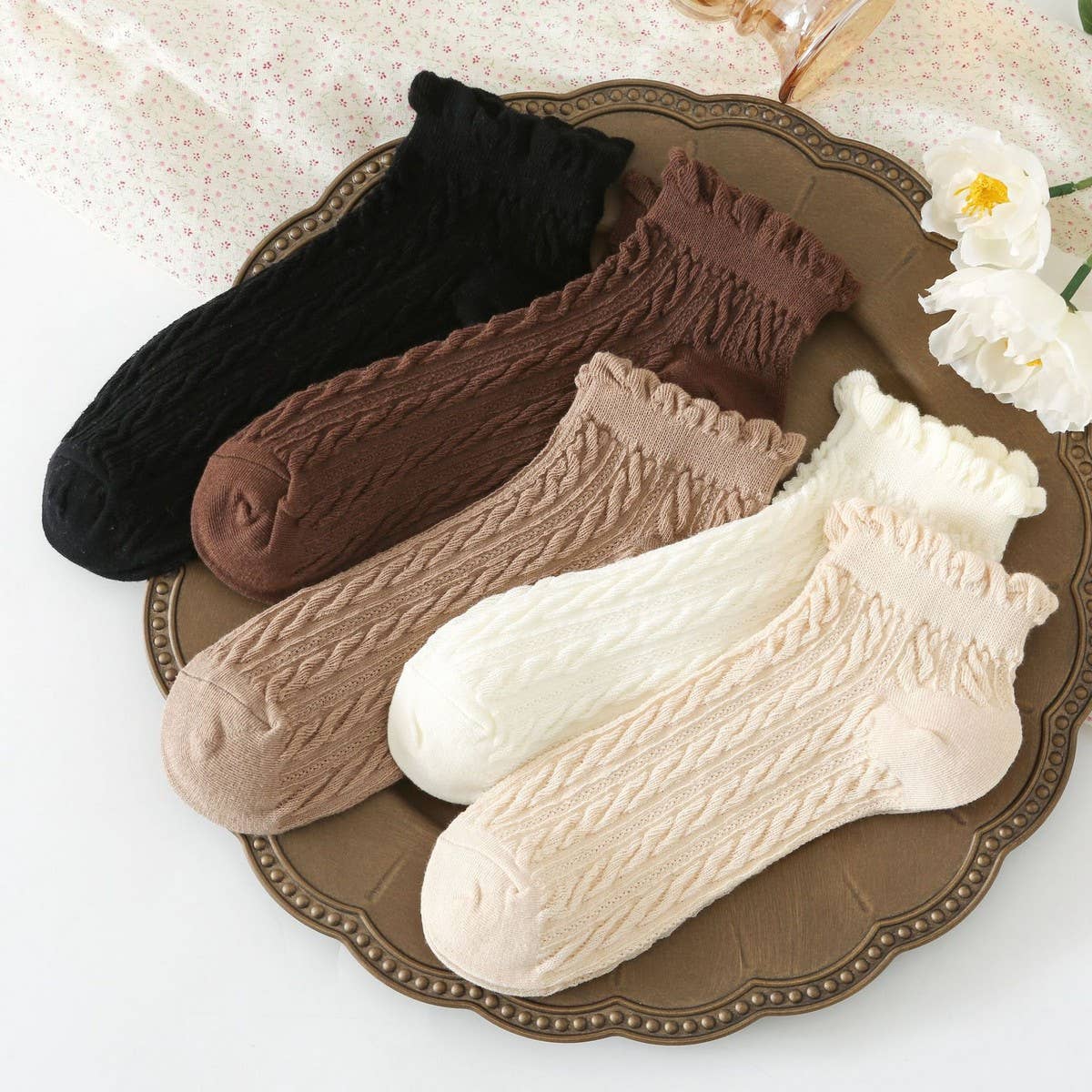 TWISTED FASHION COTTON LACE SOCKS FOR WOMEN