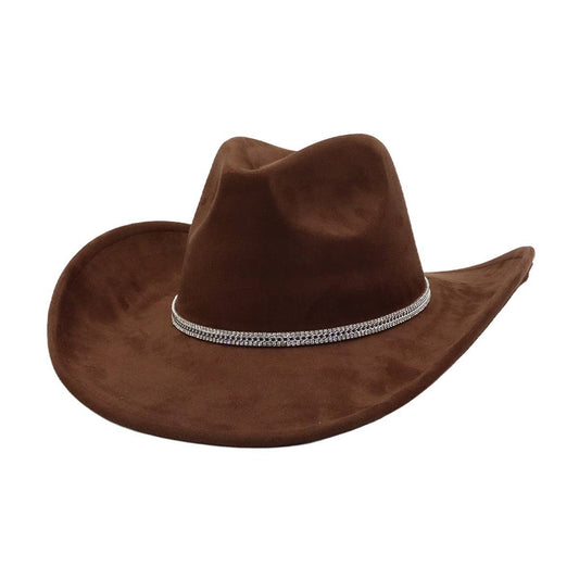 Suede Denim Cowboy Fedora Hat Western Ethnic Style_CWAH04394