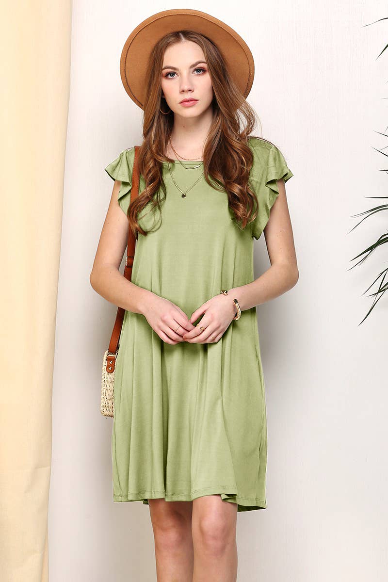 CWDSD10369_RUFFLE DETAILED PRINCESS SEAM DRESS