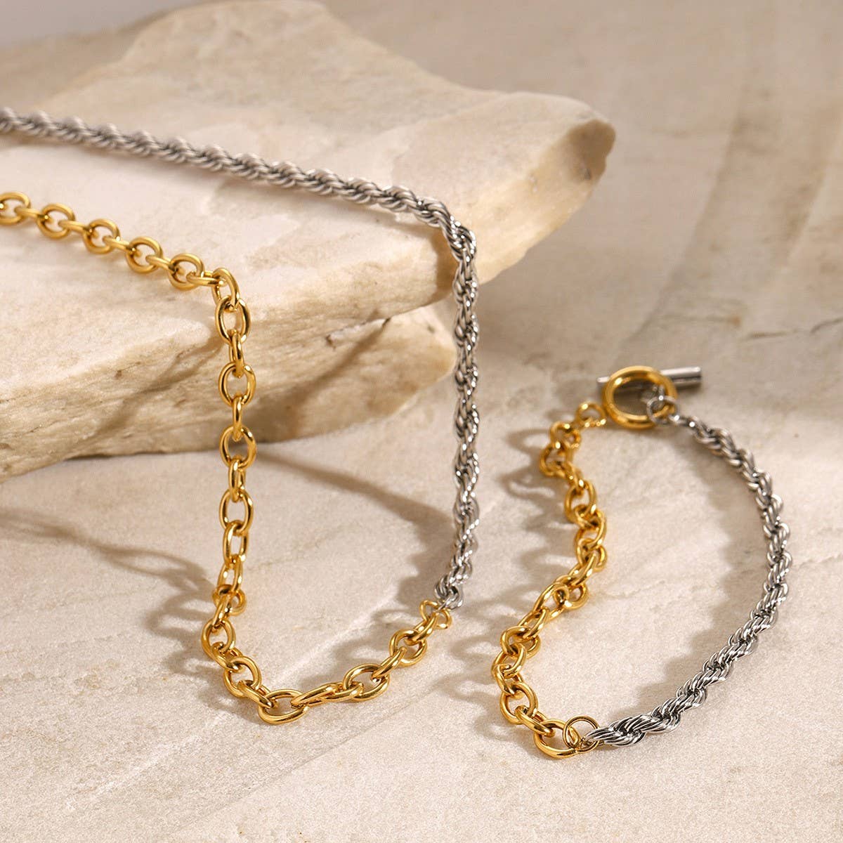 Two-Tone Gold Silver Twisted Chain Necklace