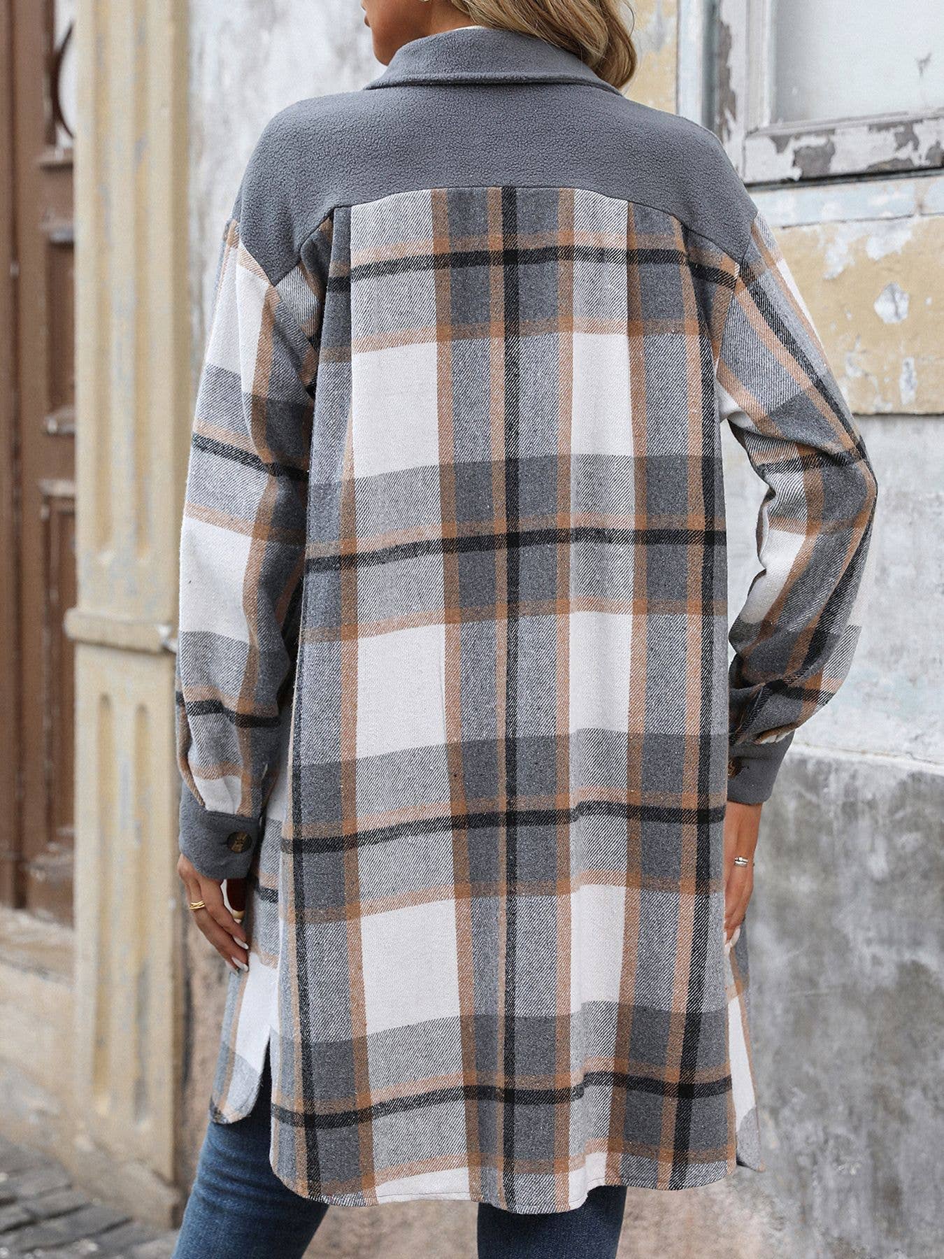 LONG SINGLE BREASTED COAT IN BRUSHED PLAID