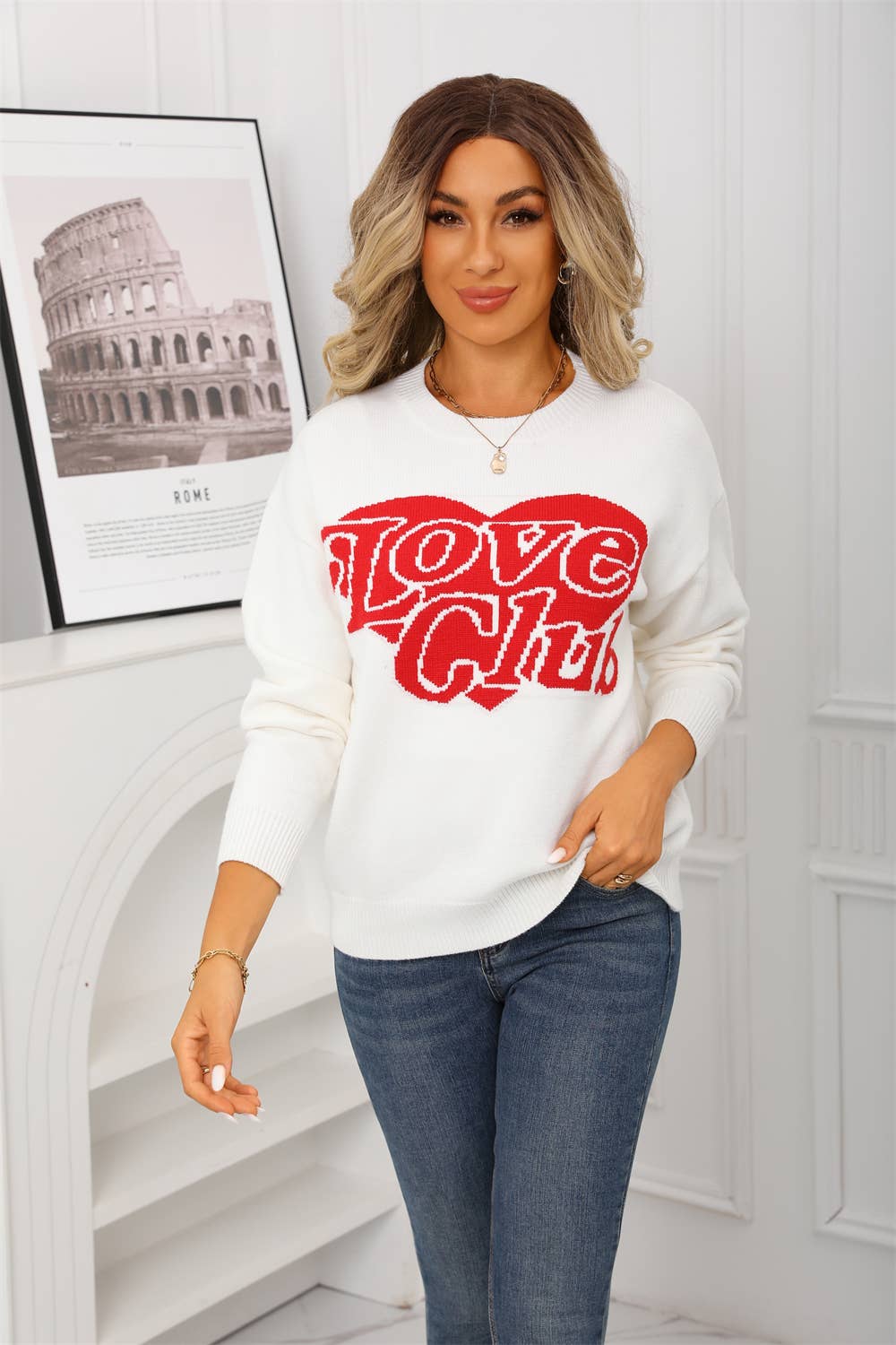 Fashion love loose Valentine's Day knit sweater
