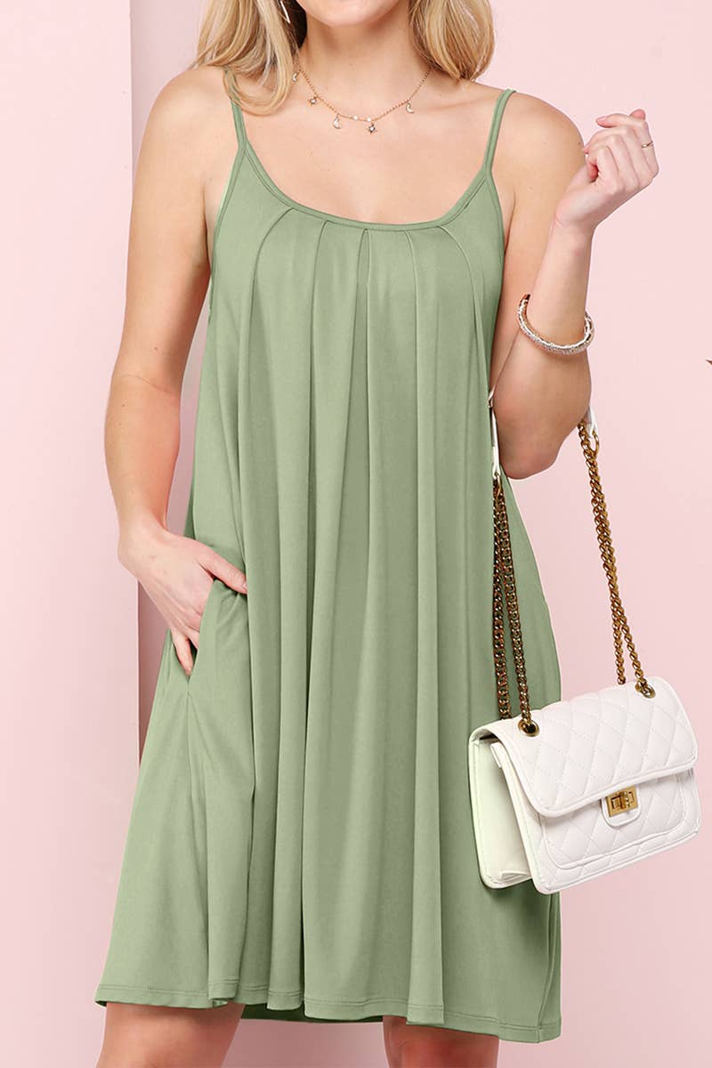 CWDSD10371-P_PLEATS DETAILED DRESS WITH POCKET AND STRAP