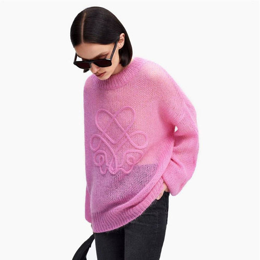 TRANSLUCENT CREW-NECK SOLID LONG-SLEEVED SWEATER