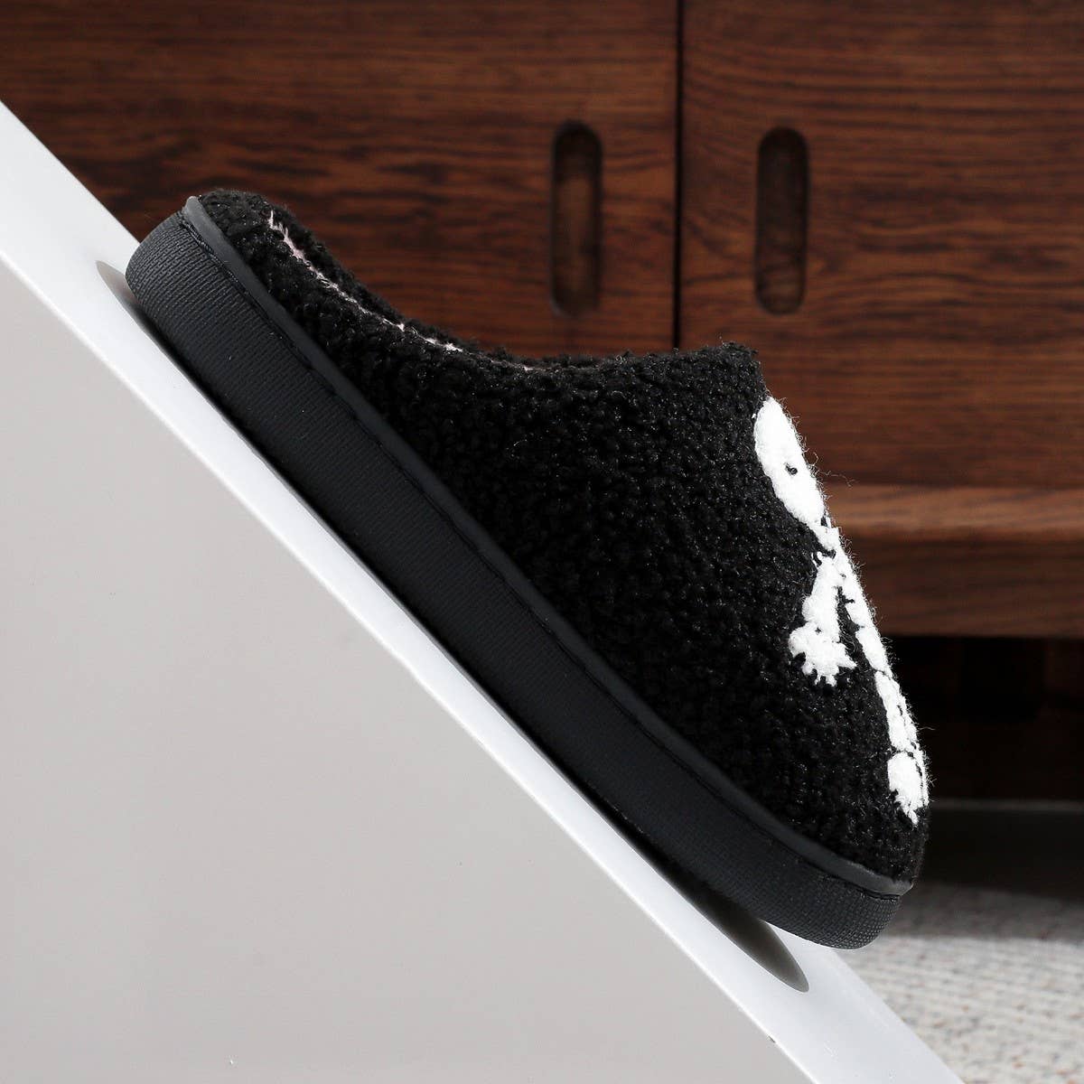 HALLOWEEN SKULL EMBROIDERED COTTON SLIPPERS