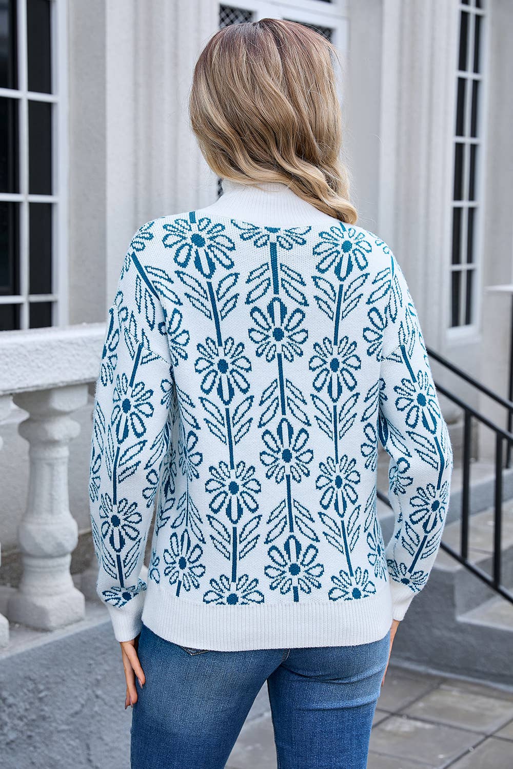 TURTLENECK FLOWER PULLOVER SWEATER KNITTED LOOSE