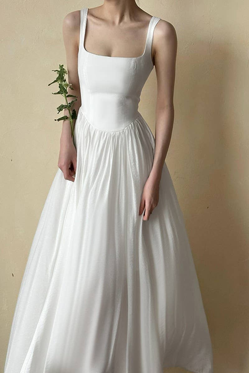 CWDMD5075_SQUARE NECK SLIM FIT SPAGHETTI STRAP DRESS