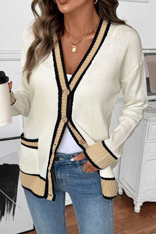 CWOCAL00587_LOOSE V-NECK COLORBLOCK CARDIGAN SWEATER