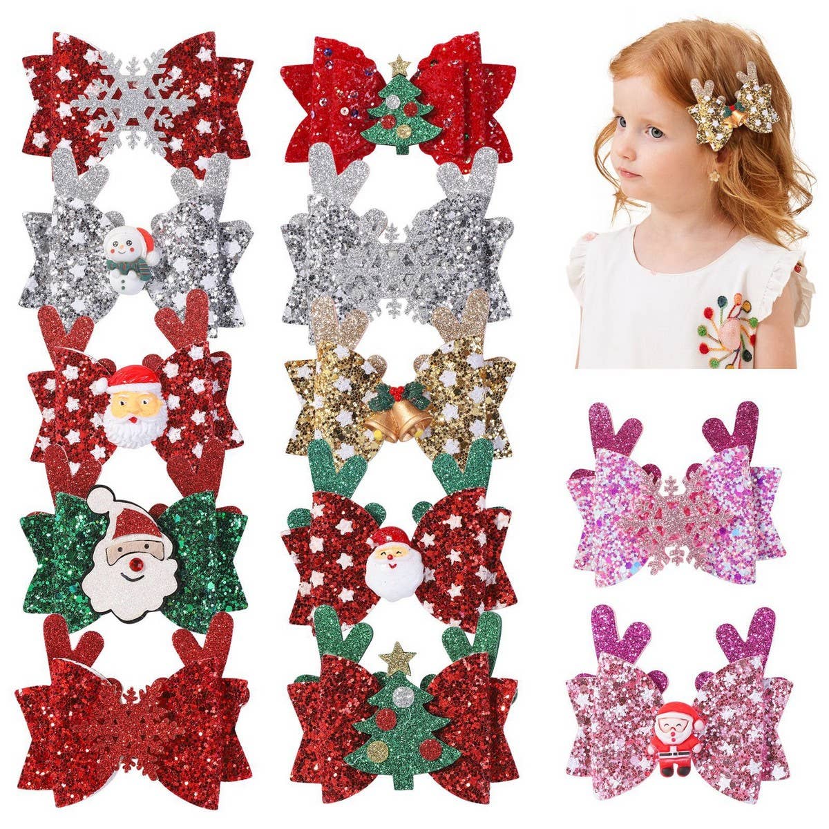 Christmas Antler Bow Clip for Kids Party