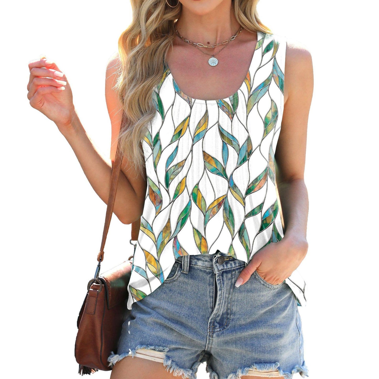 Round neck tie-dye printed sleeveless T-shirt