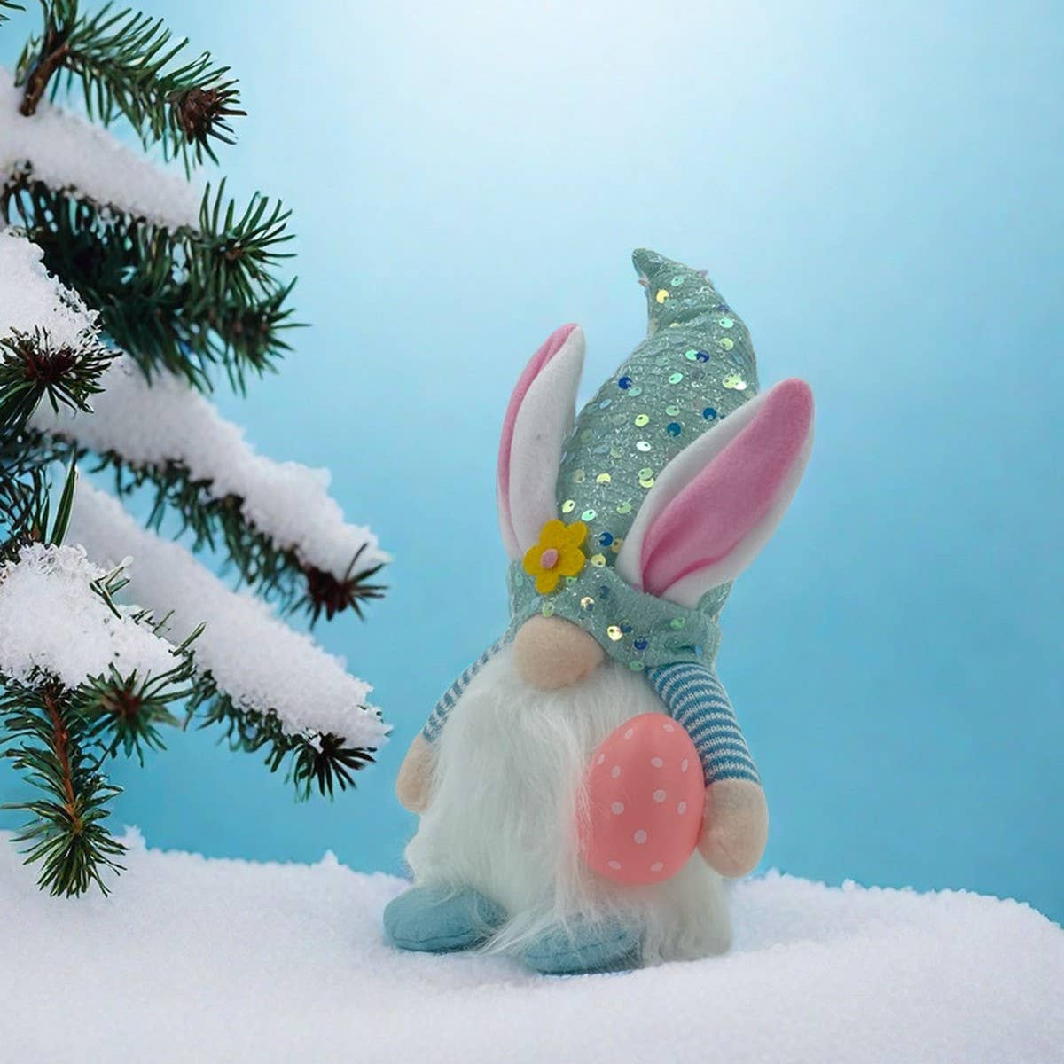 EASTER DECORATION WITH LIGHT SEQUIN HAT DOLL DOLL