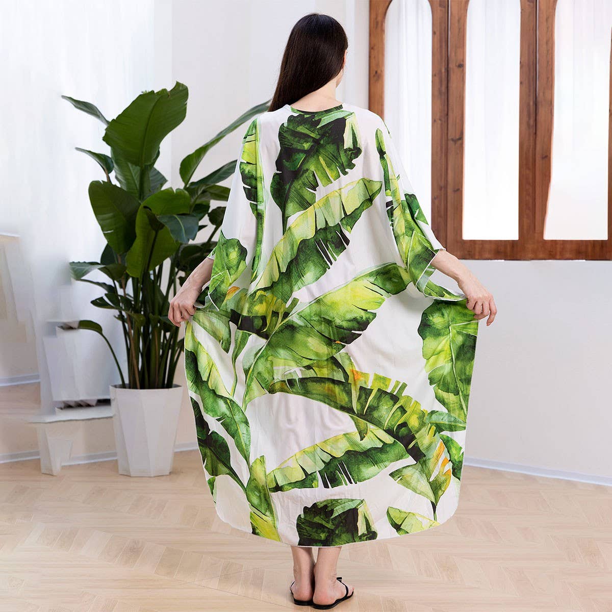 Banana Leaf Crochet Front Beach Cover-Up Robe_CWMM6207