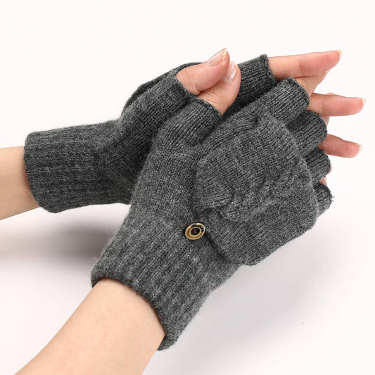 FLAP HALF FINGER WOOL WARM GLOVES_CWAG0098