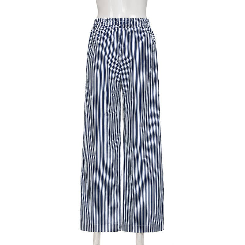 Striped straight-leg wide-leg cargo pants