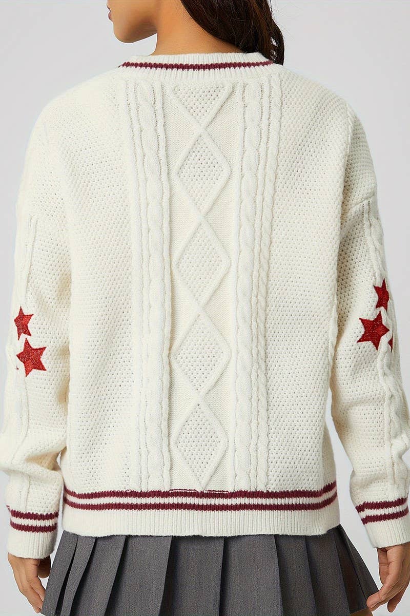 CWOCAL1794_SINGLE BREASTED KNIT EMBROIDERED CARDIGAN