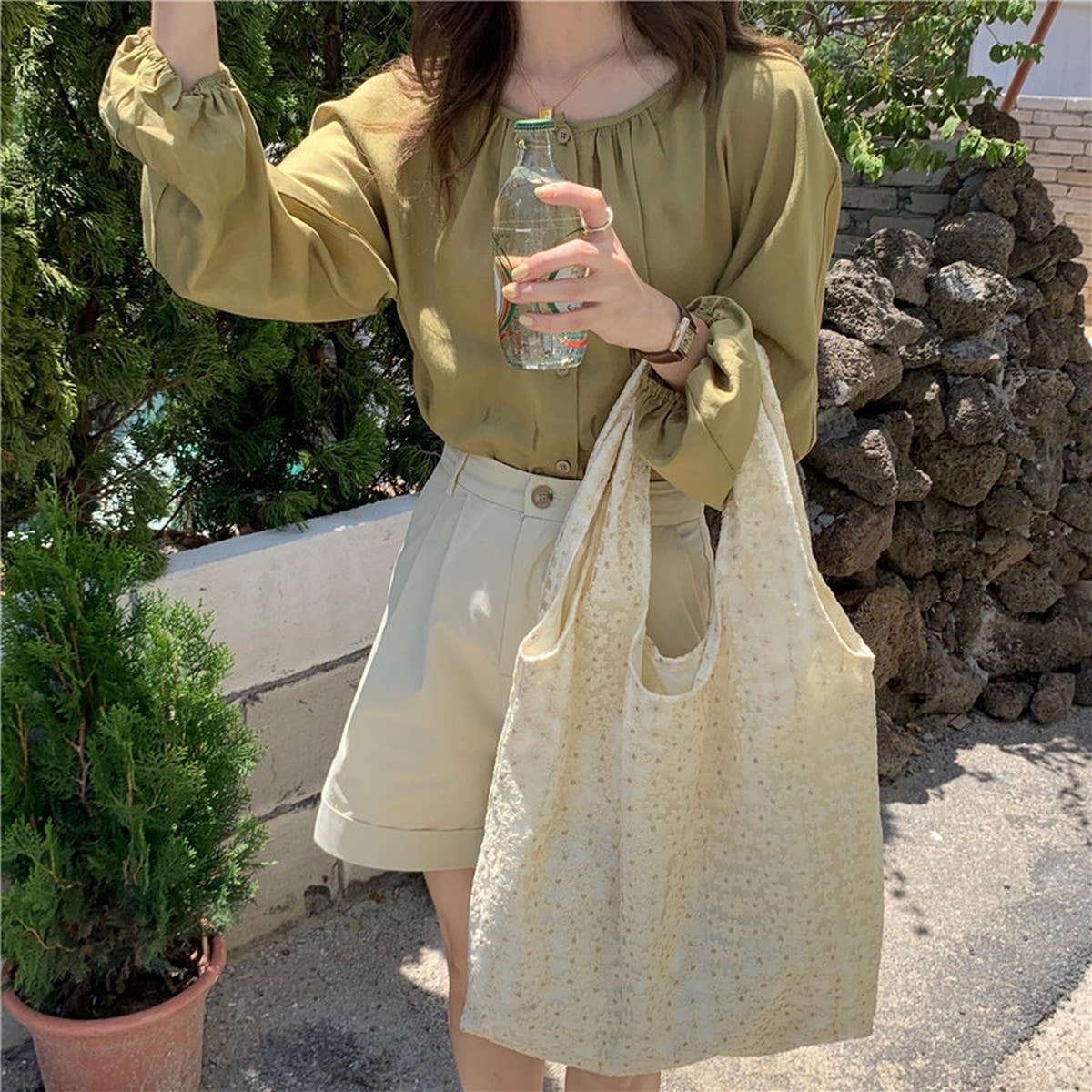 CWAB3907_LARGE CAPACITY SAKURA LACE CANVAS SHOULDER BAG