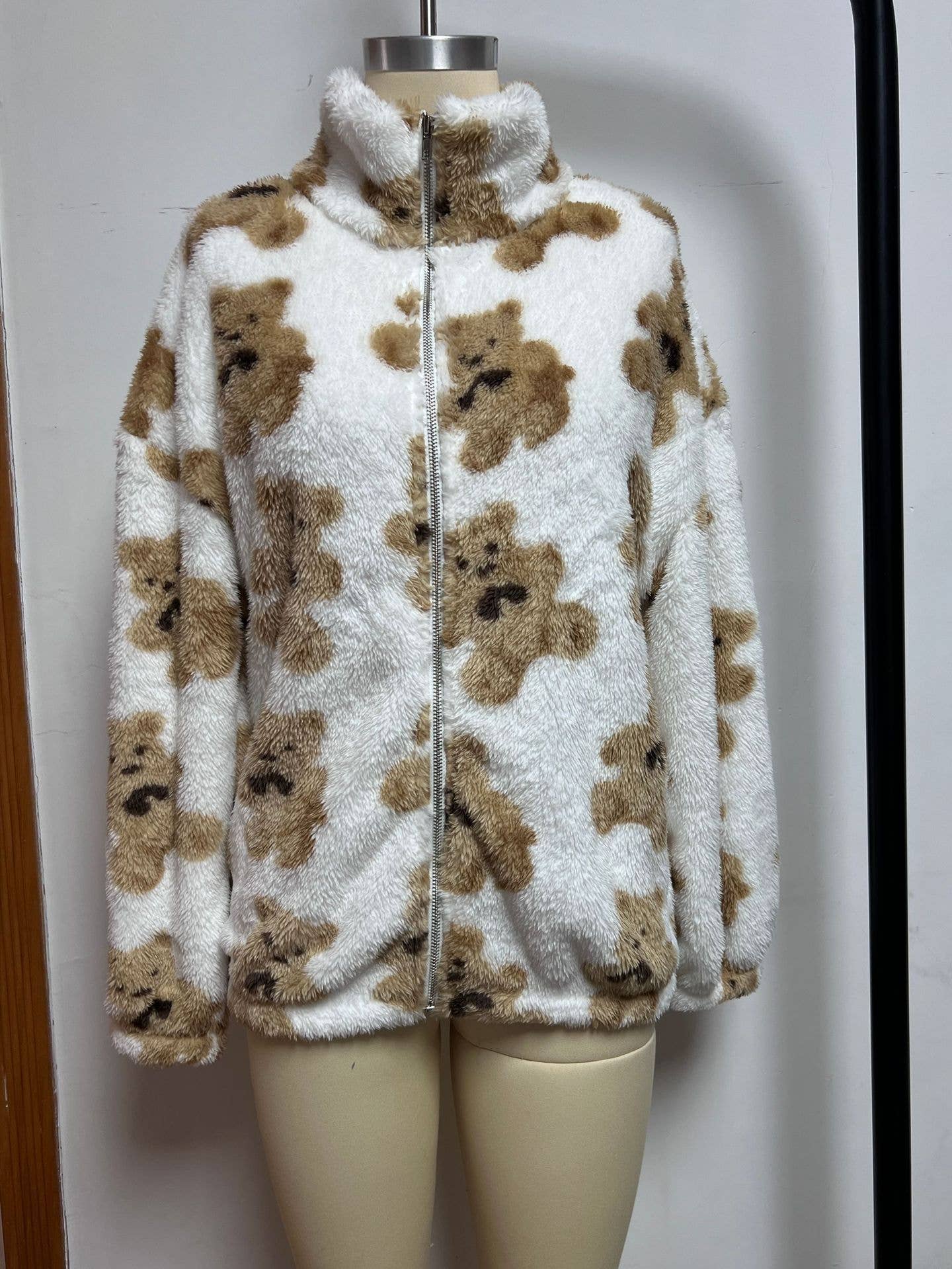 Little bear printed polar fleece warm coat