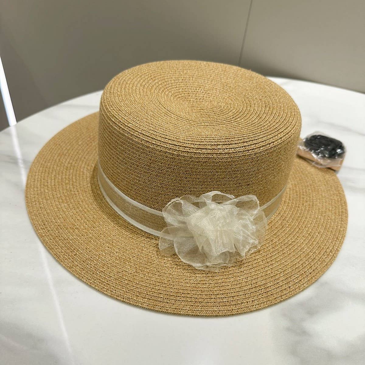 Summer simple flat top lace sun hat_CWAH3574