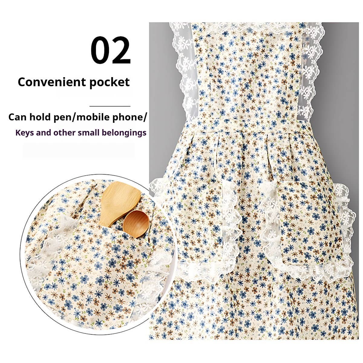 Floral Lace Trim Kitchen Apron for Women
