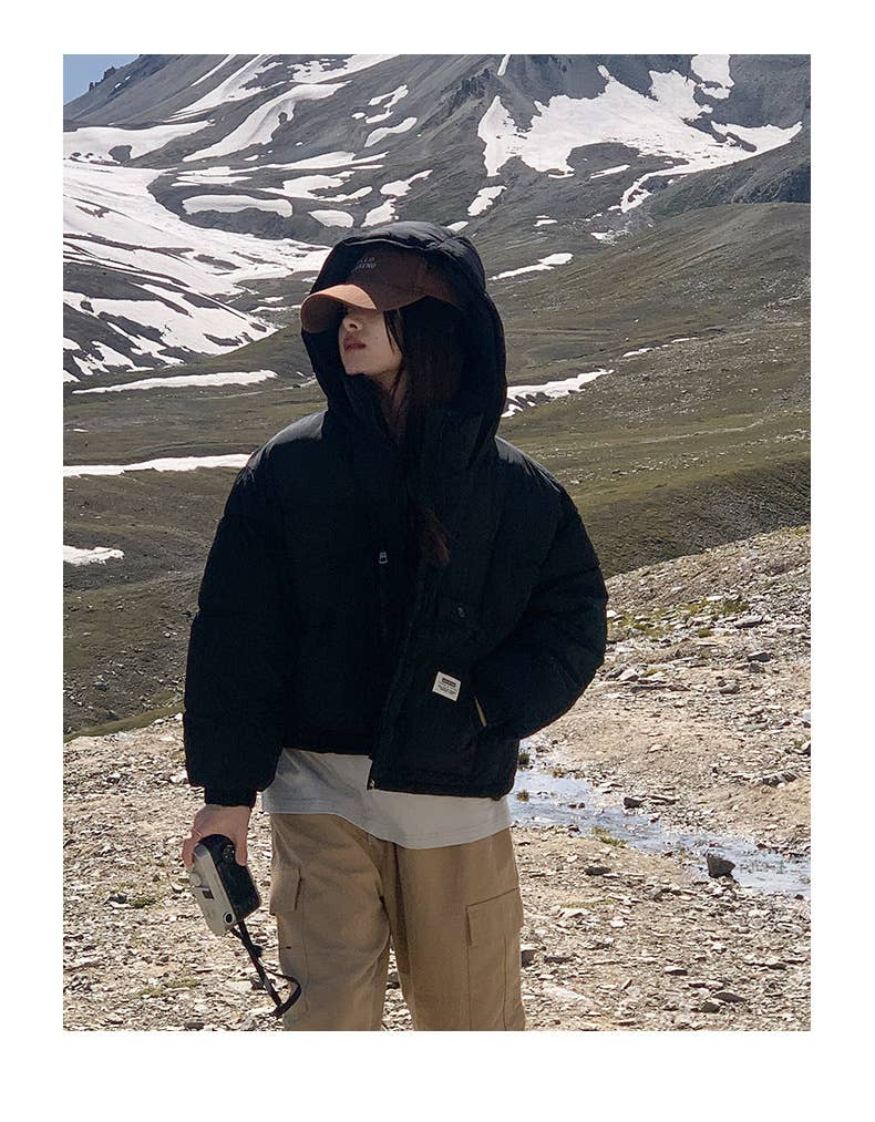 Stand collar hooded thick warm padded jacket